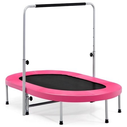 COSTWAY Trampolin til børn, sammenfoldelig til indendørs/udendørs brug med justerbart håndgreb, polstret springmåtte, belastning 150kg, pink