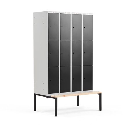Kleiderspind CLASSIC mit Sitzbank, 4 Module/3 Türen, 2120 x 1200 x 550 mm, schwarz