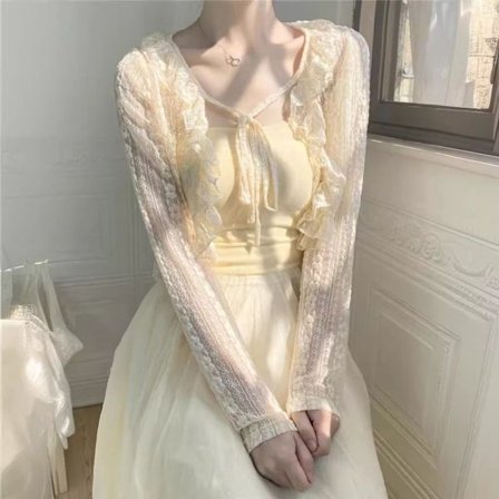 Kort cardigan chiffongskjorta APRICOT S