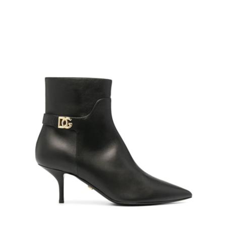 Dolce & Gabbana, Calfskin Ankle Boots With DG Logo Czarny, Kobieta, Rozmiar: 39 EU