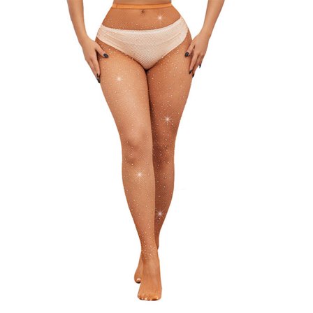 Fiskebensstrømpebukser for kvinner, glitrende, høy midje, strass