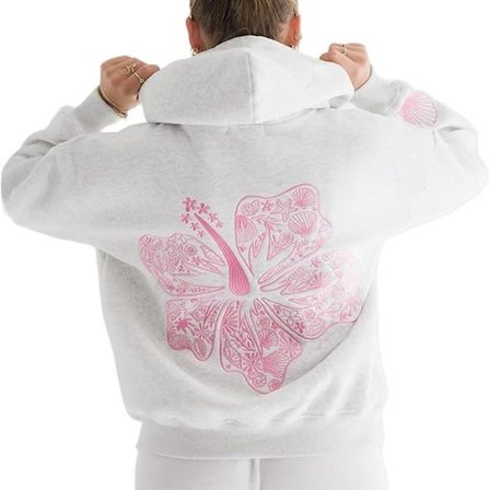 Palm Puff Oversized Hoodies för Kvinnor, Tonårsflickor Preppy Sweatshirt Långärmad Y2K Grafisk T-shirt med Fickor Ljusgrå Ljusgrå