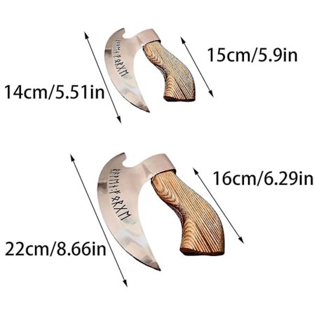 50 % rabatt – vintage pizzaøks med trehåndtak, graverte runer, viking-pizzaøks, vikingøks