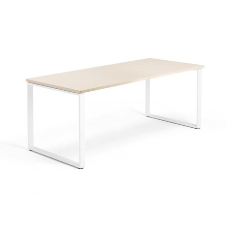 Schreibtisch QBUS, O-Gestell, 1800 x 800 mm, weiß/Birke