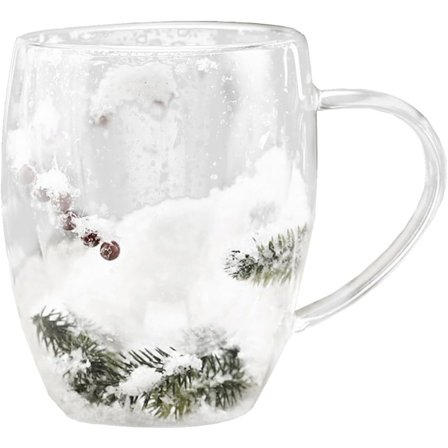 Jule Dobbelvegg Glass Krus Sett - Isolert Varm Sjokolade Kopper med Tre Design, Termiske Kaffe- og Te-glass