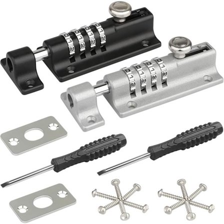 Kodelås Dør, Kombinationshængelås, Vandtæt Kombinationslås med Bøjle og Sikkerhedsskruer til Skabe, Opbevaringsrum, Sølv, Sort