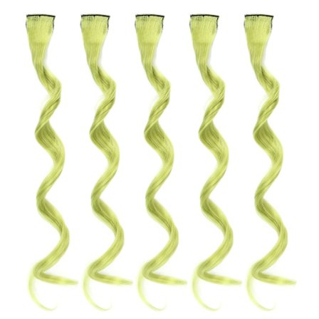 5 st långa lockiga hårförlängningar för kvinnor och flickor, snygga hårförlängningar med färgade slingor och klämma, gröna