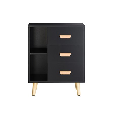 SoBuy Nattbord med 3 skuffer i sort 48x40x60cm, moderne FBT95-SCH