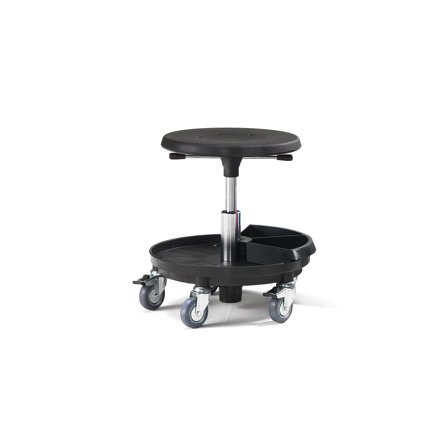 Rollhocker MIDI mit Werkzeugboden, H 370-500 mm, PU schwarz