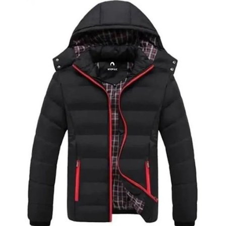 Doudoune Mand MTOCUS Casual med hætte Tyk Zipper Parka Sort 100% Polyester