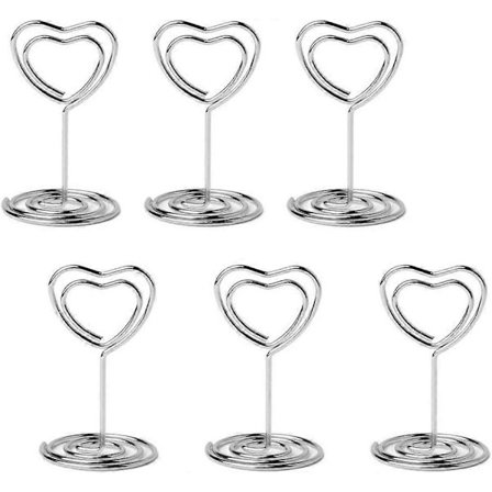 20 stk. Mini Plasskort Holder, Bordkortholdere, Hjerteformet Bord Skilt Bilde Fotoholder Meny Memo Klips (Sølv)