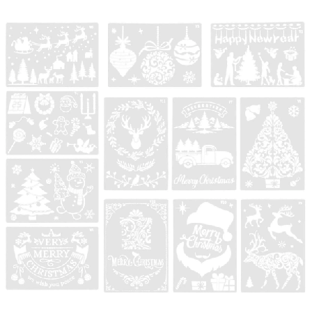 12 stk. Julemotiv Plast Malte Sjablonger Delikate Mønster Tegnemaler