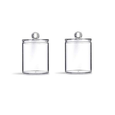 2-pak Plastikbeholdere til Vatpinde, Vatrondeller, Vatpuder, Tandtråds Picks, Klar Plastikbeholder Apot