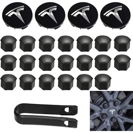 Hjulmutterdeksler Modell 3 Hjulkapsler med Tesla Logo Hjulmutterdeksler for Tesla Model 3 Model Y (Svart)