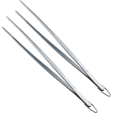 BBQ mat tang Ekstra lange pinsett-tenger 12-tommers rustfrie stålpinsetter med krok 2 stk