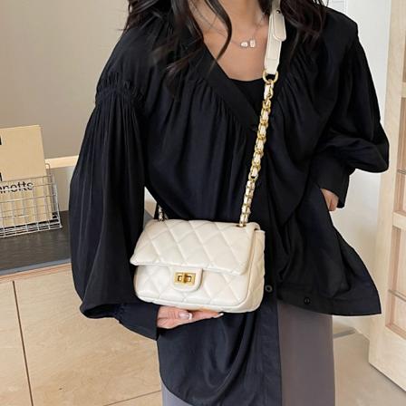 Senior Sense Lille Duftpose Damer 2024 Ny Trend Diamant Gitter Kæde Lille Firkantet Taske Fashion Crossbody Taske Creamy-White