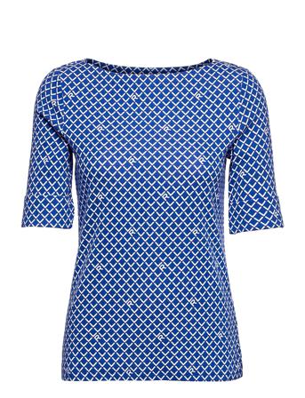 Print Stretch Cotton Boatneck Top Blue Lauren Ralph Lauren