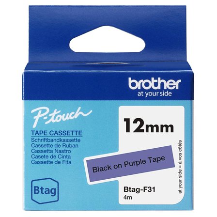 Brother BTAGF31 12MM BLACK ON PURPLE TAPE