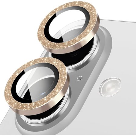 Kamerlinsskydd för iPhone 16 / iPhone 16 Plus, Glitterdekoration Individuella linsskydd, Ultratunn, Guld