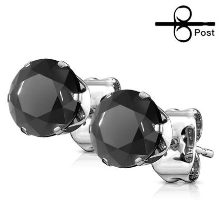 Øredobber i IP Black Plated 316L stål med 3 mm Kritall hvit CZ