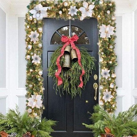 Julekrans, julekrans med belysning, julekrans utendørs, 2,7 m julekrans for hjemmehage, feriebryllupsfesttrapp,