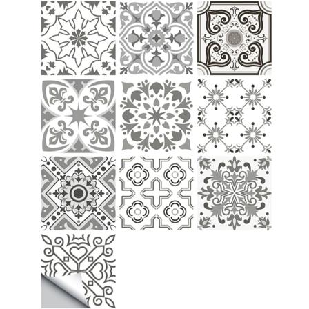 10 kpl harmaita marokkolaistyylisiä laatta-tarroja, laatta-tarroja keittiöön, kylpyhuoneeseen ja seinälle, laatta-tarrat siirrettäväksi (15 cm x 15 cm