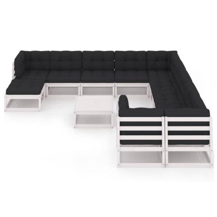 Vidaxl Loungegrupp Med Dynor 12 Delar Vit Massiv Furu Vit