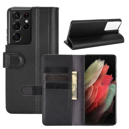 Samsung Galaxy S21 Ultra - Äkta Läderfodral Svart Black