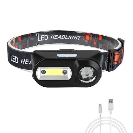 1 st starkt ljus pannlampa med sensor, USB-laddning, LED för utomhusbruk