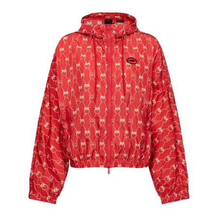 Pinko, Logo-Print Zipped Jacket Rood, Dames, Maat:L,Canvas