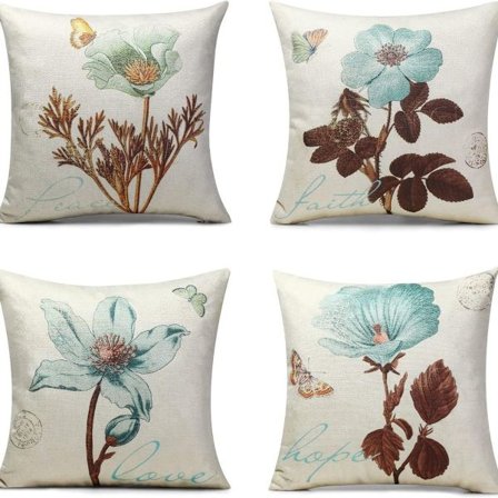 Tyynynpäälliset - Kukallinen pellava, 4 kpl setti
