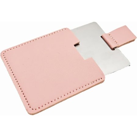 1 stk Liten Bærbar Speil, Reisespeil 6cm Rustfritt Stål Uknuselig Speil med PU Lærveske (rosa)