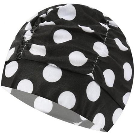 Fargerik Plissert Nylon Stoff Badehette Stor Badehette Varme Kilde Badehetter for Voksne Menn Kvinner Langt Hår, Svart Blomst