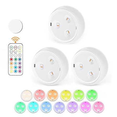 Puck-valot kaukosäätimellä, 13 väriä, vaihdettava RGB LED -kaappivalot keittiöön, Cou