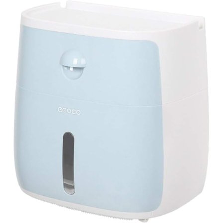 Vægmonteret papirhåndklædedispenser rulleholderboks med lille skuffe, blå