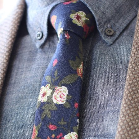 Blue Flower Tie for Men - Skinny ties