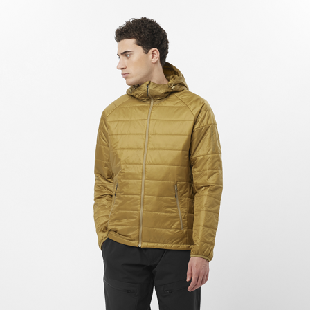 Salomon Men's Outline Hooded Insulated Jacket, Packable Warmth, Water-Repellent, Unrestricted Movement, Bronze/Grey, Size 2XL