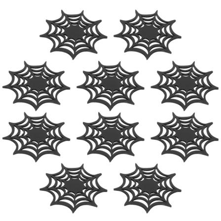 10 kpl Alusmattoja Juomille Halloween Alusmattoja Halloween Kauhu Sisustus Hämähäkinverkko Kupinpidin Musta 11x11cm Black 11x11cm