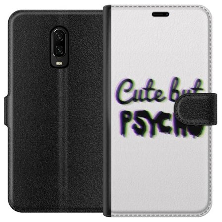 Kompatibel Tegnebogsetui til OnePlus 6T Rainbow-farvet legetøjsfigur med et glad ansigt og farverige cirkler i en legesyg studieillustration