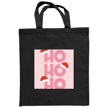 Stoffpose HO HO HO rosa julemotiv med nisseluer typografi vinterdetaljer og moderne jule estetisk stilig fargerik vinterdesign