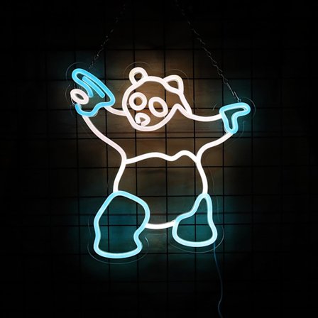 Panda-neonkyltti aseella, Panda-valokyltti huoneen seinäkoristeeksi, miesten luolan sisustus syntymäpäivä- ja lomalahjaksi