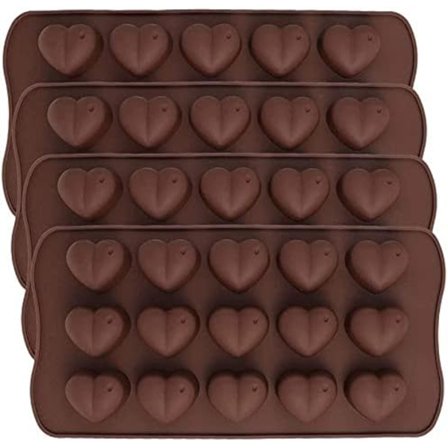 15-hulls hjerteformet sjokoladeform, sett med 4 silikonformer for Valentinsdagen, sjokolade- og godteformer