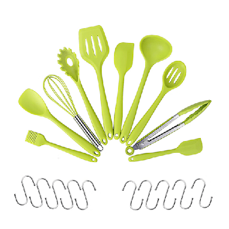 20 st Silikon Köksredskap, Matlagningsverktygsset Värmebeständiga Silikon Köksredskap, Non-Stick Köksbakningsverktyg 10 Set + 10 S Krokar - grön