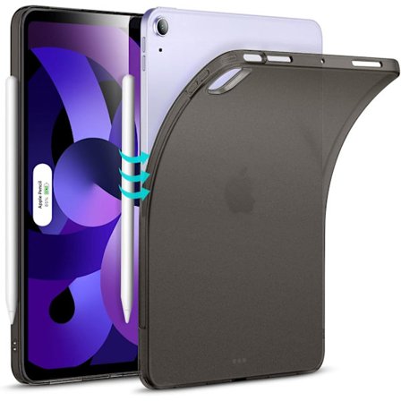 [LCS] Frostet sort bagside kompatibel med iPad Air 5. generation 2022 og iPad Air 4. generation 2020, transparent bagside, understøtter Pencil 2