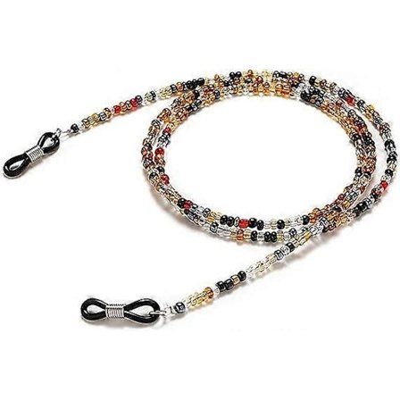 Helmikoristeinen silmälasiketju (kilpikonnanvärinen), silmälasiketjun pidike, helmikoristeinen silmälasinaru, liukumaton silmälasien kaulanaru, 