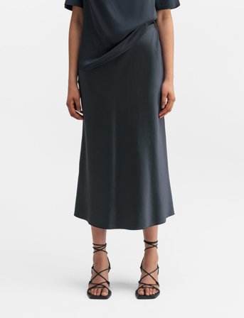 Ahlvar Gallery Hana Satin Silk Skirt - Blue - L