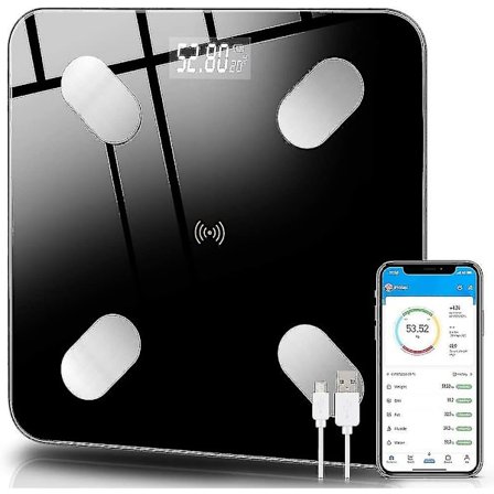 Kropsfettsvåg, våg med kroppsfett, digitala personvågar, smarta kroppsvågar med app för vikt kroppsfett fitnessmonitor, för iOS och Android, Rec