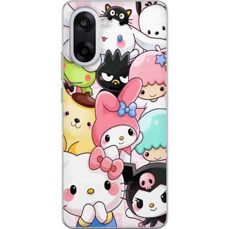 Kompatibelt Mobildeksel til OnePlus Nord CE5 Tett mønster av søte figurer med store øyne i ulike farger og uttrykk med LABUBU-tekst