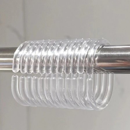 Bruseforhængskroge i plast, sorte, C-formede ringe til badeværelsesbrusevinduesstang, 24 stk.