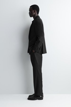 COS Men's Cummerbund-Waist Wool Tapered Trousers in Black